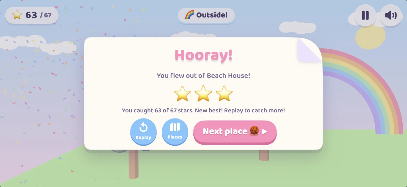 three stars and a rainbow after flying out of Beach House.